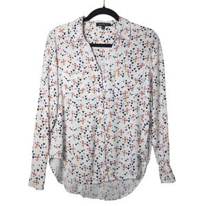 Velvet Heart Heart Print Button Front Blouse Women's S White Vacation Resort